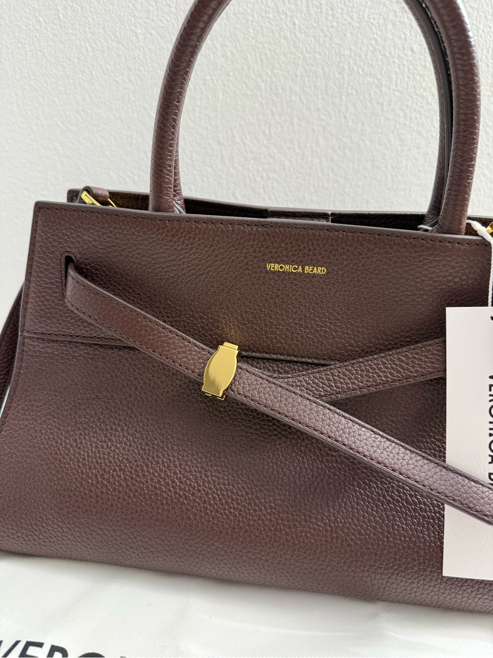 Veronica Beard Dash Bag Pebbled Leather Top-Handle Tote Brown with Gold Hardware - Picture 14 of 16